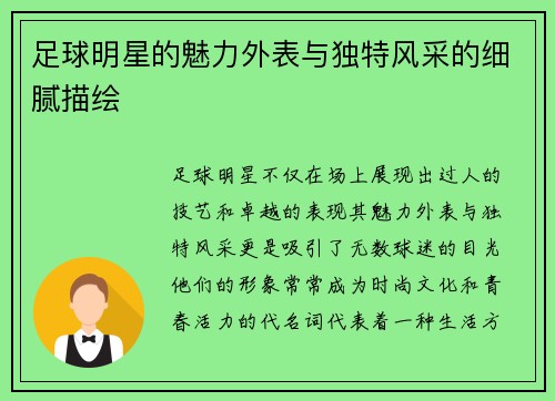 足球明星的魅力外表与独特风采的细腻描绘
